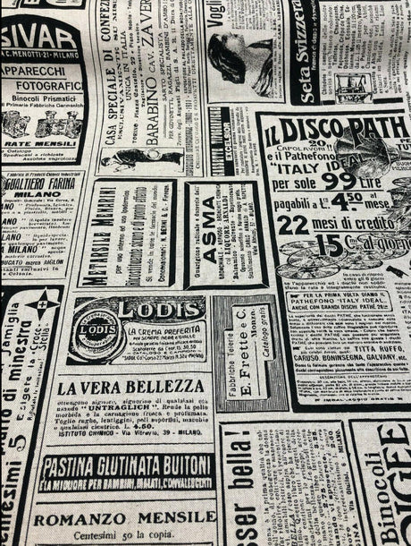 Sordi Newspaper Sepia Cotton Print Fabric - Sepia Newspaper Print, 56" Width (1 Yard)