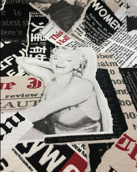Beautiful Woman Audrey Hepburn Print Fabric - Black, White, Red, Sepia, 56" Width (1 Yard)