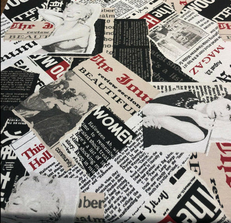 Beautiful Woman Audrey Hepburn Print Fabric - Black, White, Red, Sepia, 56" Width (1 Yard)