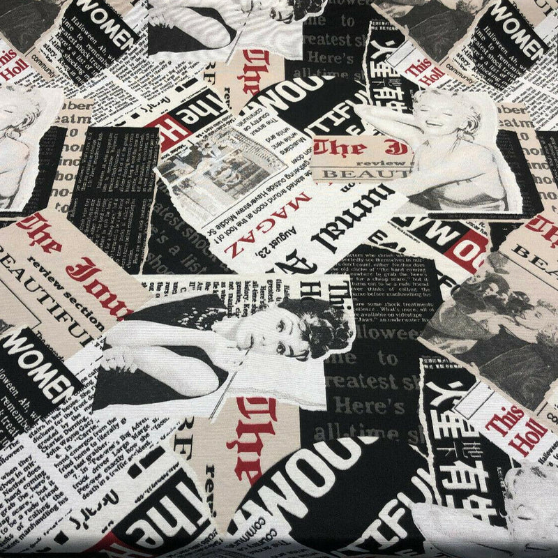 Beautiful Woman Audrey Hepburn Print Fabric - Black, White, Red, Sepia, 56" Width (1 Yard)