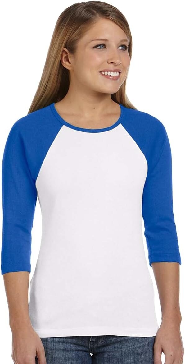 Cottonbell® Ladies Baseball Three-Quarter Sleeve Vrewneck Tee Pack Of 6