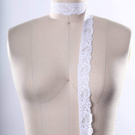 2 Yards White Stretch Lace 1" Wide Floral Elastic Trim for Sewing, Lingerie & Crafts