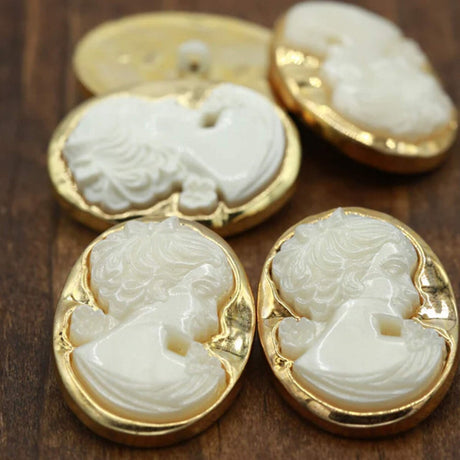 1 Pc Gold Ivory Female Face Cameo Button Plastic