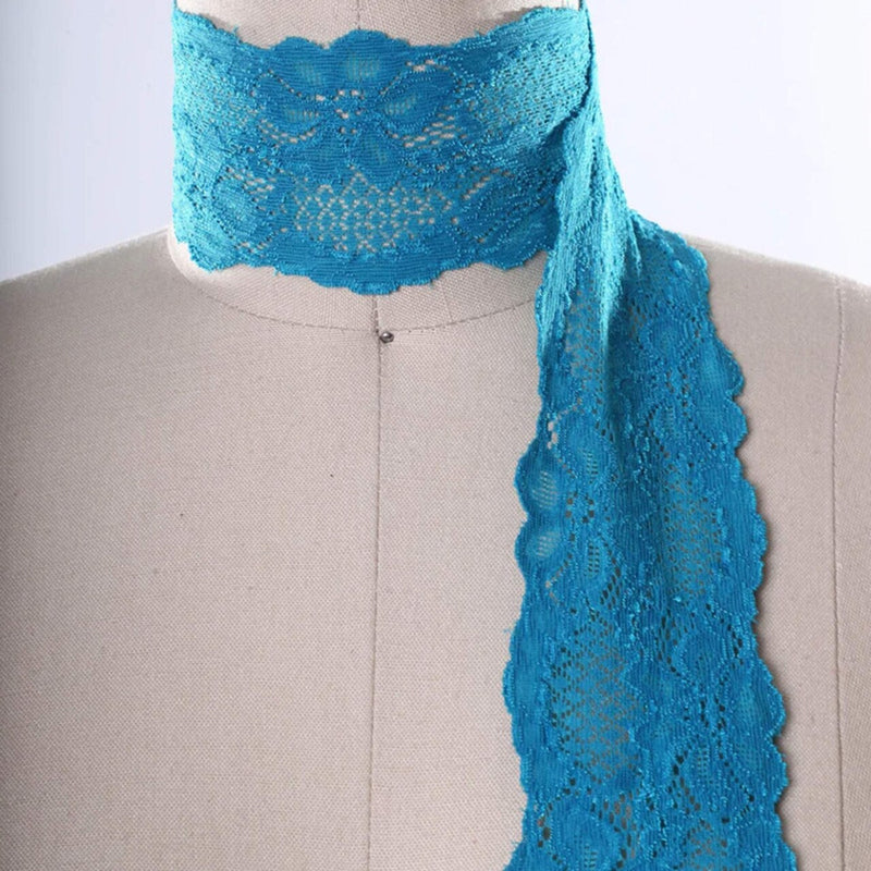 2 Yards Teal Blue Wide Stretch Lace Trim 2.5" Floral Elastic for Lingerie, Sewing & Crafts