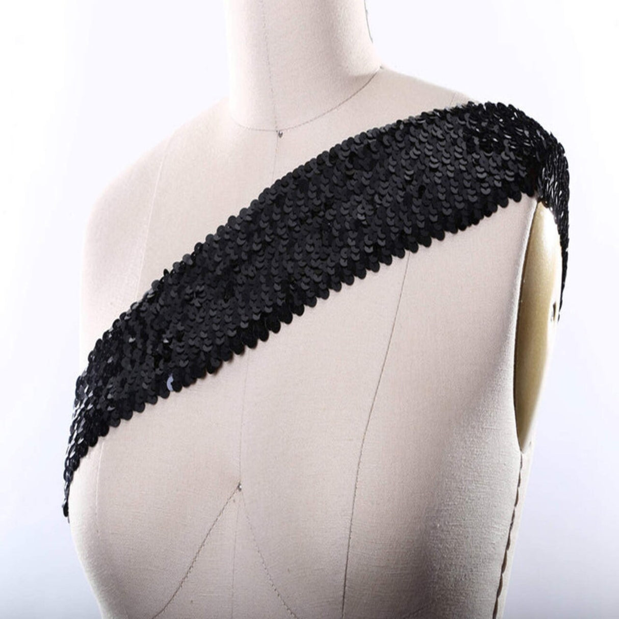 1 Yard 1.5" Black Stretch Elastic Sequin Trim