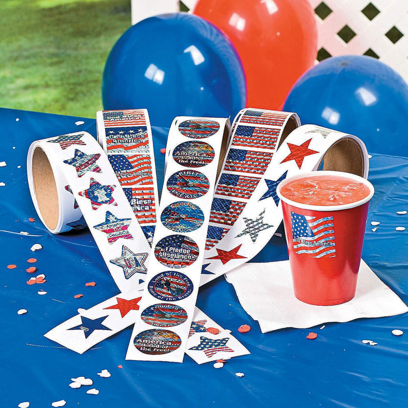 1 1/2" Bulk Classic Patriotic Paper Sticker Roll Assortment 500 Stickers