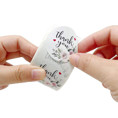Wrapables 1.5" Thank You Stickers Roll Sealing Stickers and Labels 500 Pc Rose & Peony