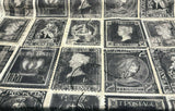 Postale Postage Royal Penny Cotton Fabric - Gray Beige Black, 56" Width, Vertical 24" Repeat (1 Yard)
