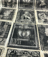 Postale Postage Royal Penny Cotton Fabric - Gray Beige Black, 56" Width, Vertical 24" Repeat (1 Yard)