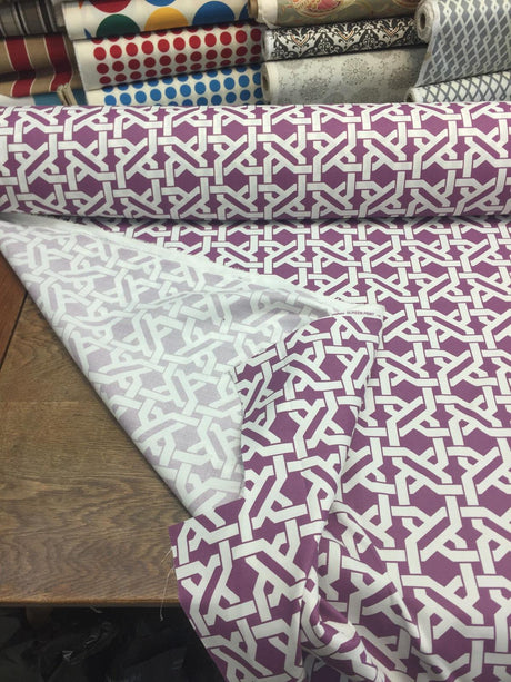 Mill Creek Haldor Polyester Fabric - Purple Printed Diamond Lattice Tropical, 54" Width (1 Yard)