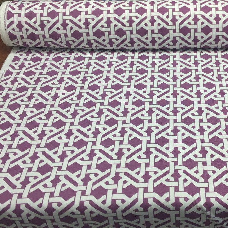Mill Creek Haldor Polyester Fabric - Purple Printed Diamond Lattice Tropical, 54" Width (1 Yard)