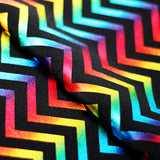Chevron Foil Nylon Spandex Fabric - Black/White or Rainbow Chevron, 58/60" Width (1 Yard)