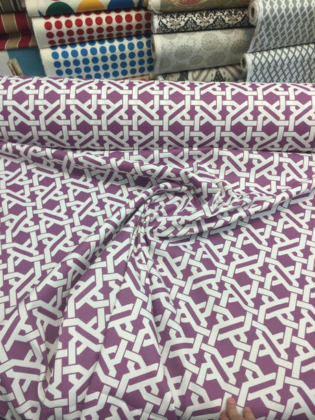 Mill Creek Haldor Polyester Fabric - Purple Printed Diamond Lattice Tropical, 54" Width (1 Yard)