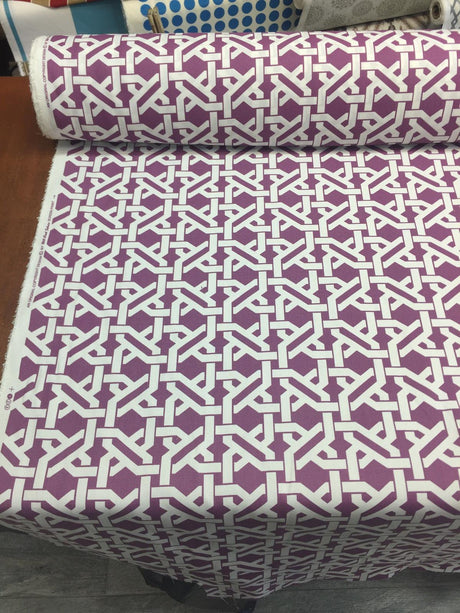 Mill Creek Haldor Polyester Fabric - Purple Printed Diamond Lattice Tropical, 54" Width (1 Yard)