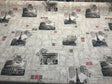 Postcard Paris Eiffel Tower Travel Rome Italy Cotton Polyester Print Fabric - Paris Postcard, Vintage Landmarks, Taupe Beige Cherry, 54" Width (1 Yard)