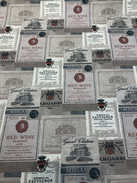 Merlot Wine Bottles Sauvignon Red Wine Linen Print Fabric - Wine Bottles, 55" Width (1 Yard)