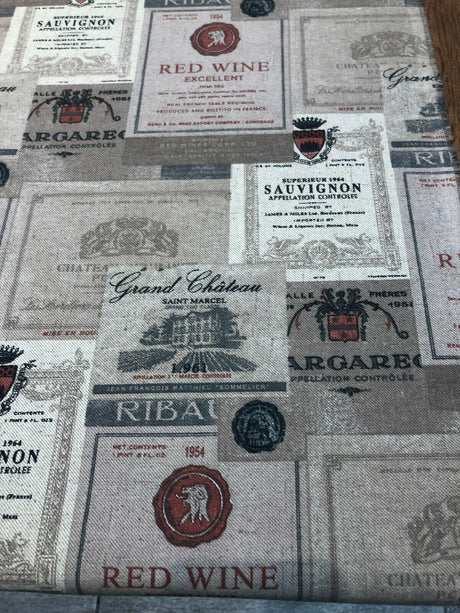 Merlot Wine Bottles Sauvignon Red Wine Linen Print Fabric - Wine Bottles, 55" Width (1 Yard)