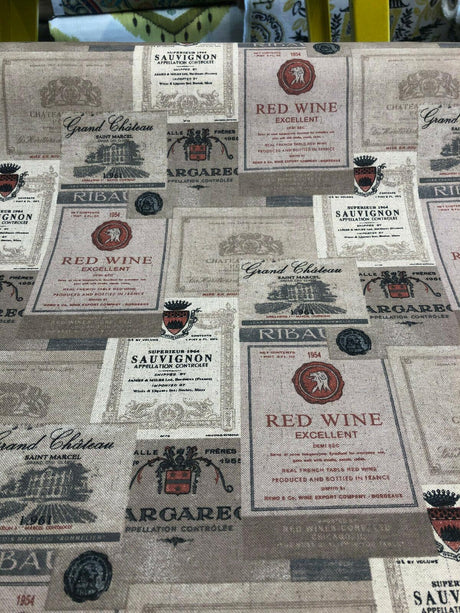 Merlot Wine Bottles Sauvignon Red Wine Linen Print Fabric - Wine Bottles, 55" Width (1 Yard)
