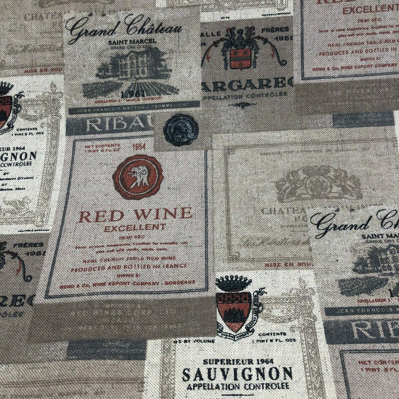 Merlot Wine Bottles Sauvignon Red Wine Linen Print Fabric - Wine Bottles, 55" Width (1 Yard)