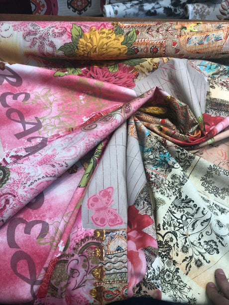 Love Letter Vintage Romantic Denovian Gold Rose Print Cotton Polyester Fabric - Romantic Postcard Love Letter Pattern, 55" Width (1 Yard)