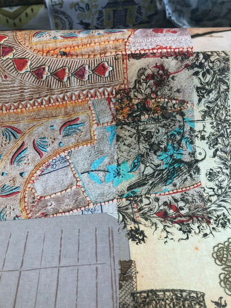 Love Letter Vintage Romantic Denovian Gold Rose Print Cotton Polyester Fabric - Romantic Postcard Love Letter Pattern, 55" Width (1 Yard)