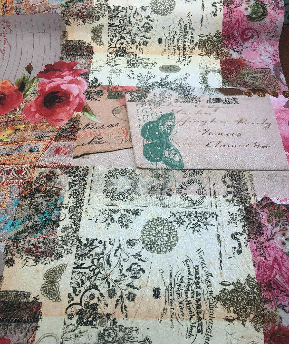 Love Letter Vintage Romantic Denovian Gold Rose Print Cotton Polyester Fabric - Romantic Postcard Love Letter Pattern, 55" Width (1 Yard)