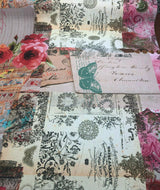 Love Letter Vintage Romantic Denovian Gold Rose Print Cotton Polyester Fabric - Romantic Postcard Love Letter Pattern, 55" Width (1 Yard)