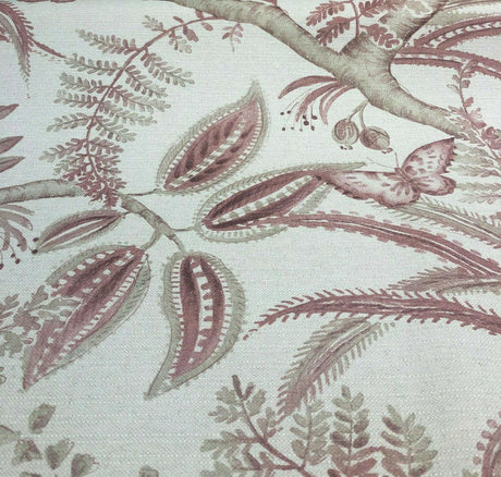Butterfly Trees Toile B Cotton Polyester Linen Fabric - Beige Salmon Butterfly On Tree Branch, 56" Width (1 Yard)