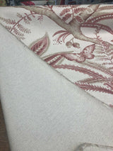 Butterfly Trees Toile B Cotton Polyester Linen Fabric - Beige Salmon Butterfly On Tree Branch, 56" Width (1 Yard)