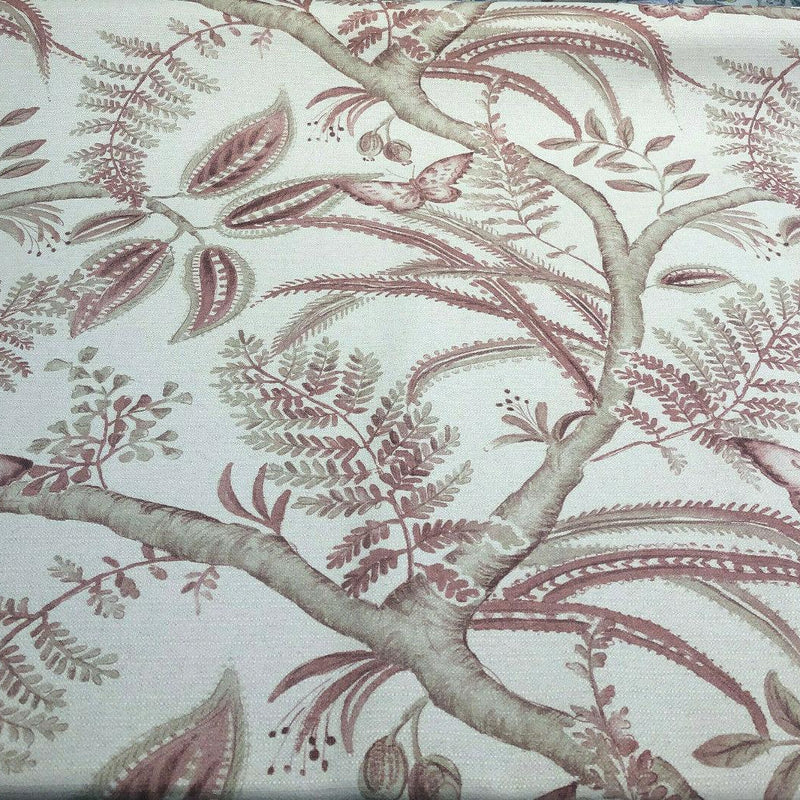 Butterfly Trees Toile B Cotton Polyester Linen Fabric - Beige Salmon Butterfly On Tree Branch, 56" Width (1 Yard)