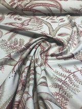 Butterfly Trees Toile B Cotton Polyester Linen Fabric - Beige Salmon Butterfly On Tree Branch, 56" Width (1 Yard)