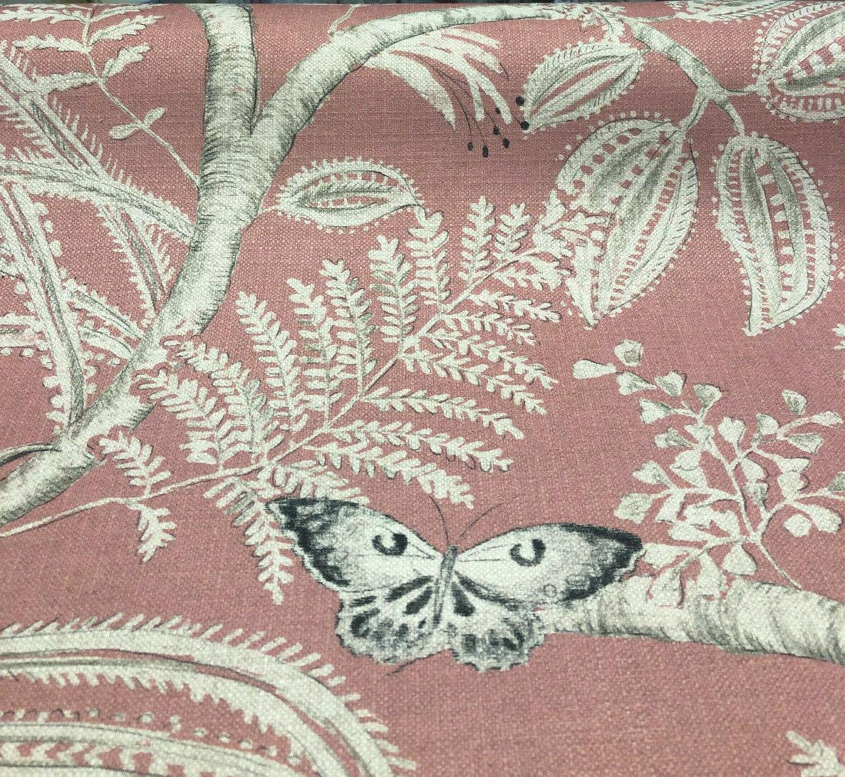 Butterfly Trees Toile A Canvas Fabric - Salmon, Beige, Black, 56" Width (1 Yard)