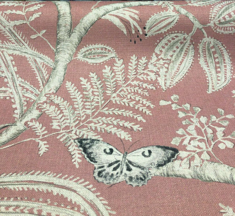Butterfly Trees Toile A Canvas Fabric - Salmon, Beige, Black, 56" Width (1 Yard)