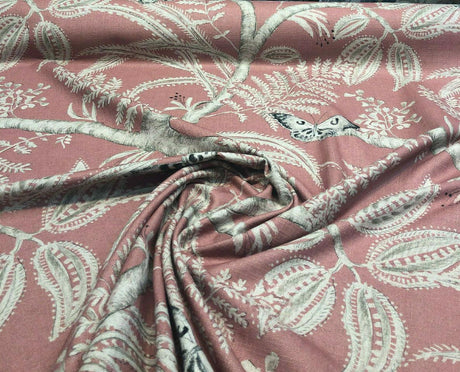Butterfly Trees Toile A Canvas Fabric - Salmon, Beige, Black, 56" Width (1 Yard)