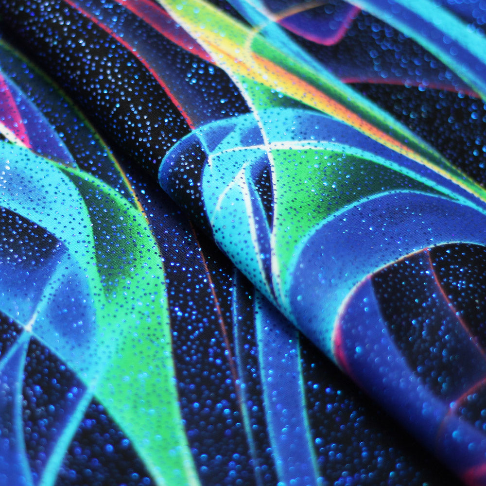 Dance Ribbons Nylon Spandex Fabric - Blue Or Red Striped Print On Black, 58-60" Width (1 Yard)