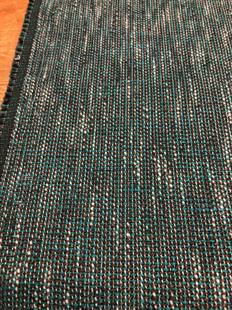 P Kaufmann Port Of Spain Acrylic Polyester Latex Tweed Fabric - Teal, White, Black Tweed, 58" Width (1 Yard)