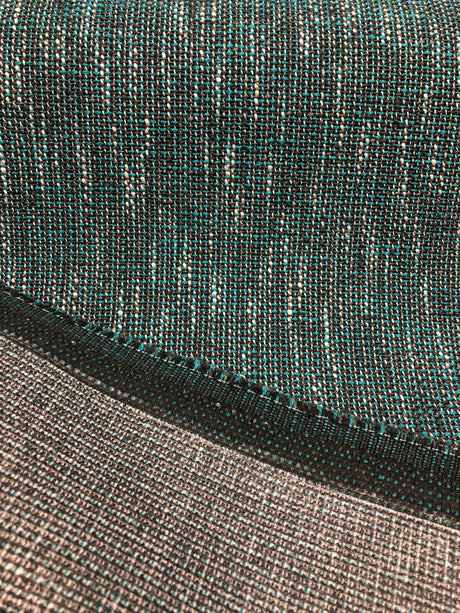 P Kaufmann Port Of Spain Acrylic Polyester Latex Tweed Fabric - Teal, White, Black Tweed, 58" Width (1 Yard)