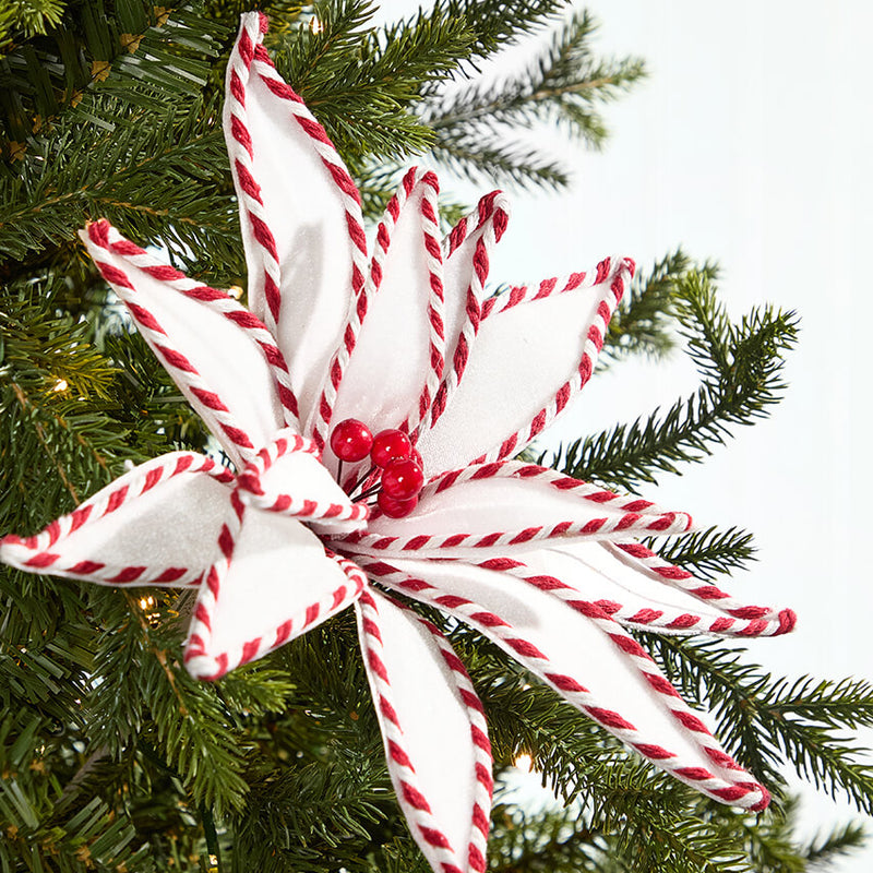 19" x 12" White and Red Poinsettia Stem