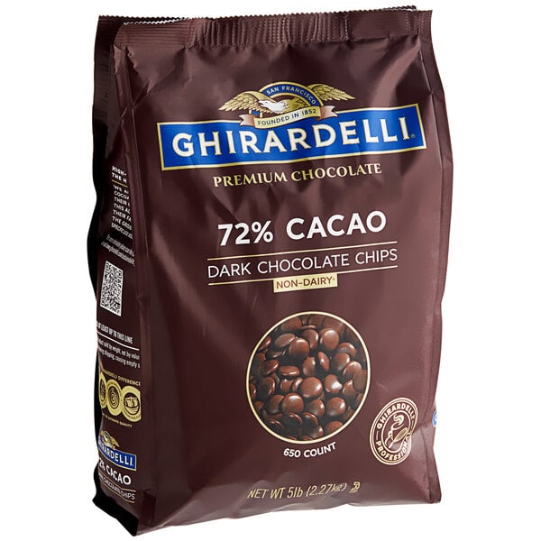 Ghirardelli 72% Non-Dairy Dark Chocolate .65M Baking Chips 5 lb. - 2/Case
