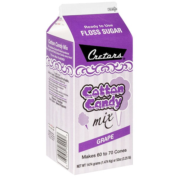 Cretors 1/2 Gallon Carton Grape Cotton Candy Floss Sugar - 6/Case