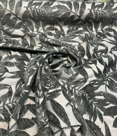 Deer Trail Gray Chenille Fabric - Light And Dark Gray Rain Forest Pattern, 58" Width (1 Yard)