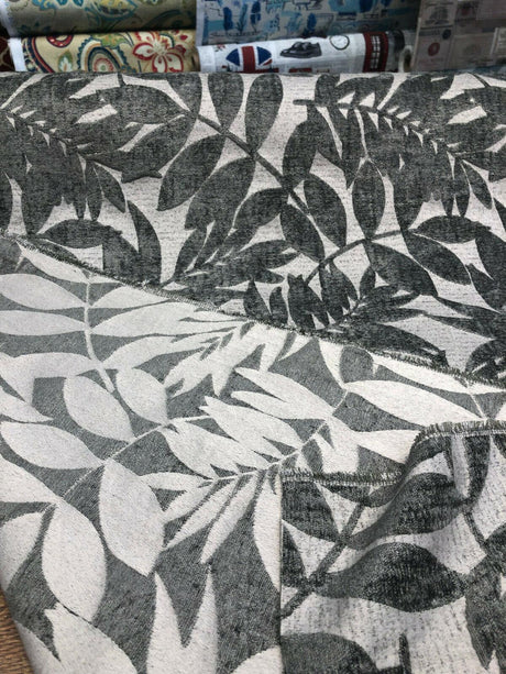 Deer Trail Gray Chenille Fabric - Light And Dark Gray Rain Forest Pattern, 58" Width (1 Yard)