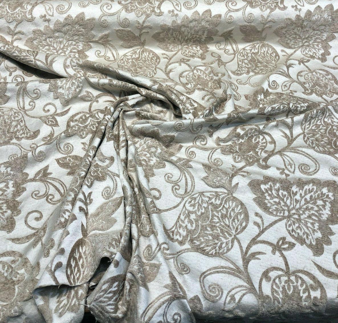 Renaissance Chenille Upholstery Fabric - Beige And Caramel, 58" Width (1 Yard)