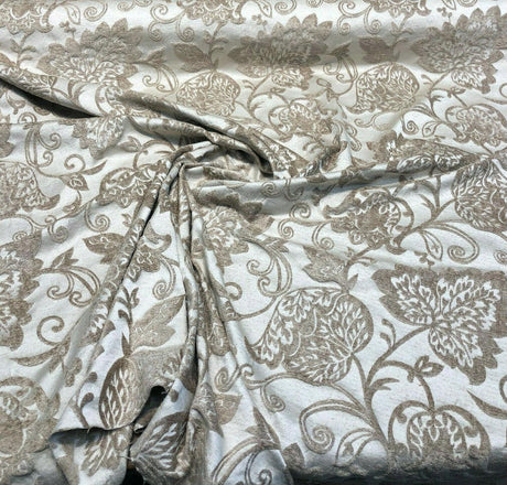 Renaissance Chenille Upholstery Fabric - Beige And Caramel, 58" Width (1 Yard)