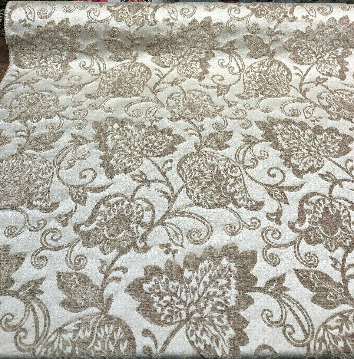 Renaissance Chenille Upholstery Fabric - Beige And Caramel, 58" Width (1 Yard)