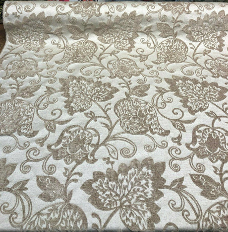 Renaissance Chenille Upholstery Fabric - Beige And Caramel, 58" Width (1 Yard)