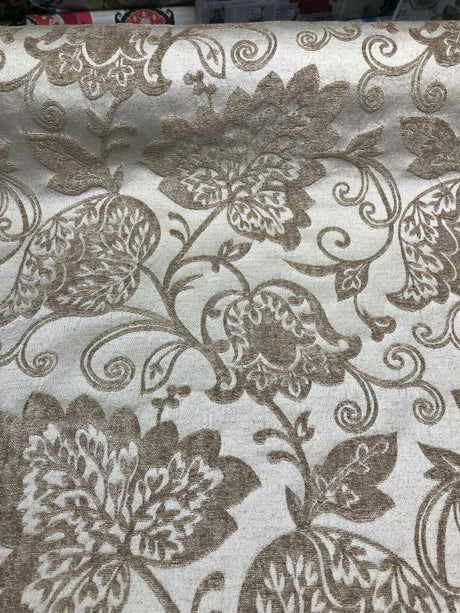 Renaissance Chenille Upholstery Fabric - Beige And Caramel, 58" Width (1 Yard)
