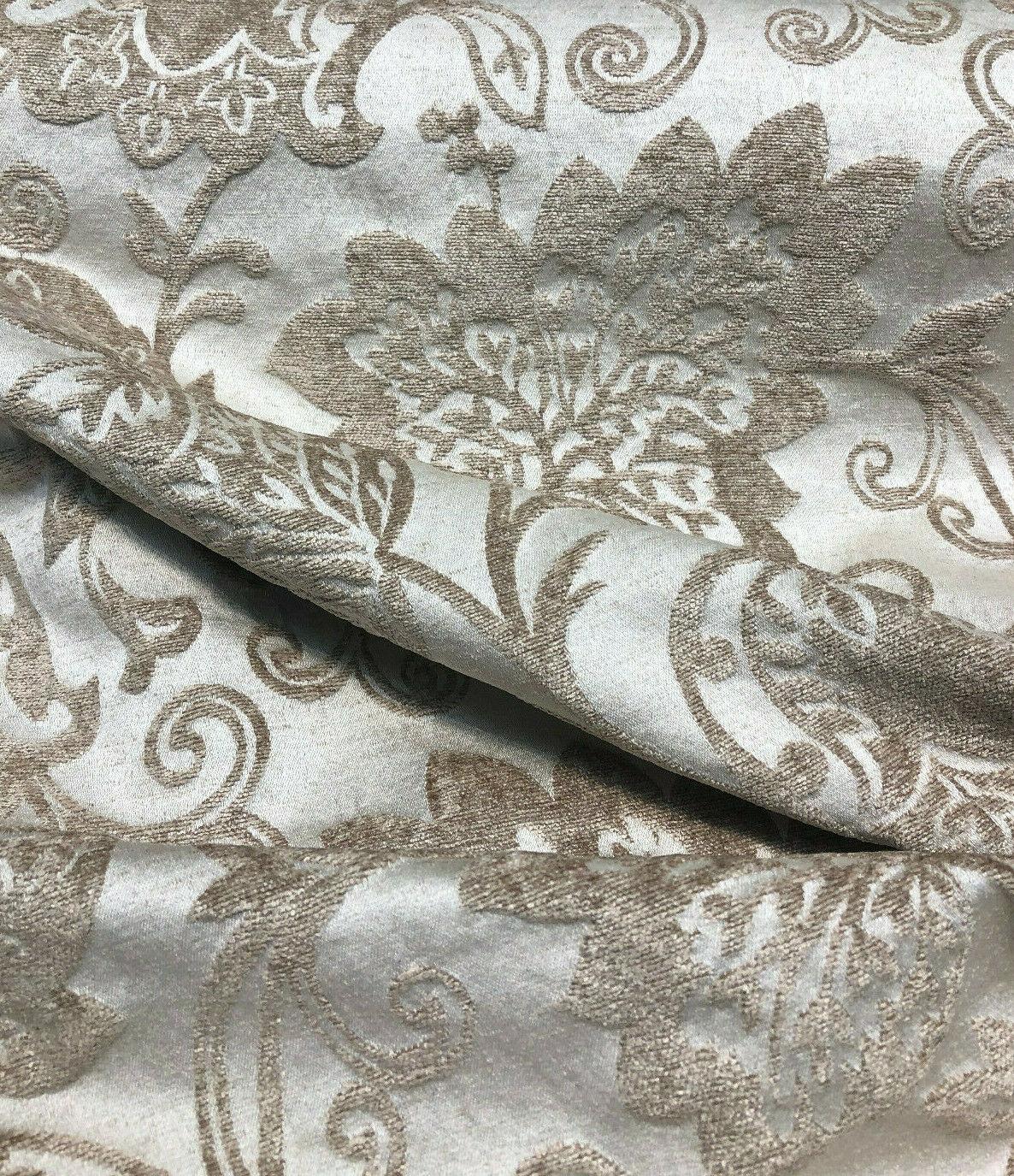 Renaissance Chenille Upholstery Fabric - Beige And Caramel, 58" Width (1 Yard)