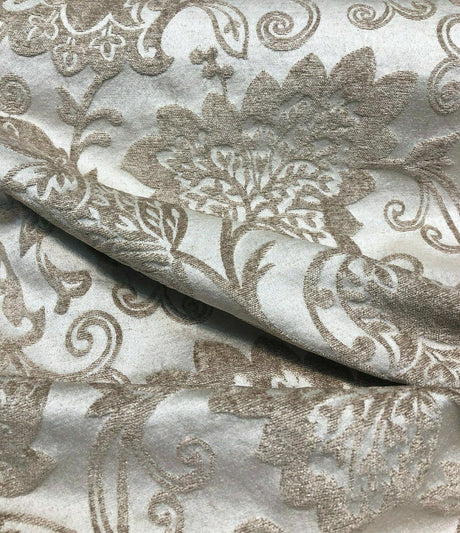 Renaissance Chenille Upholstery Fabric - Beige And Caramel, 58" Width (1 Yard)