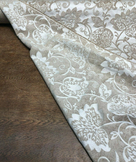 Renaissance Chenille Upholstery Fabric - Beige And Caramel, 58" Width (1 Yard)